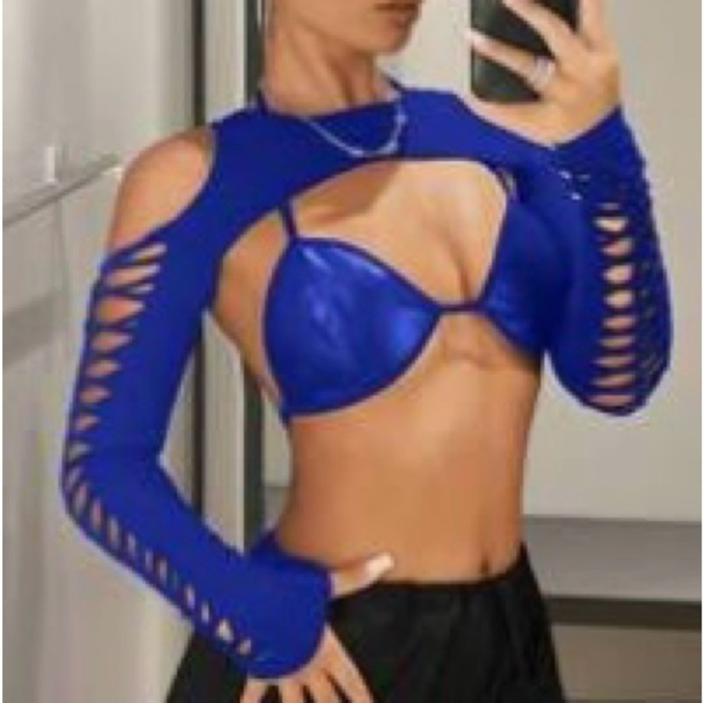 Blue Cut-Out Women's Top